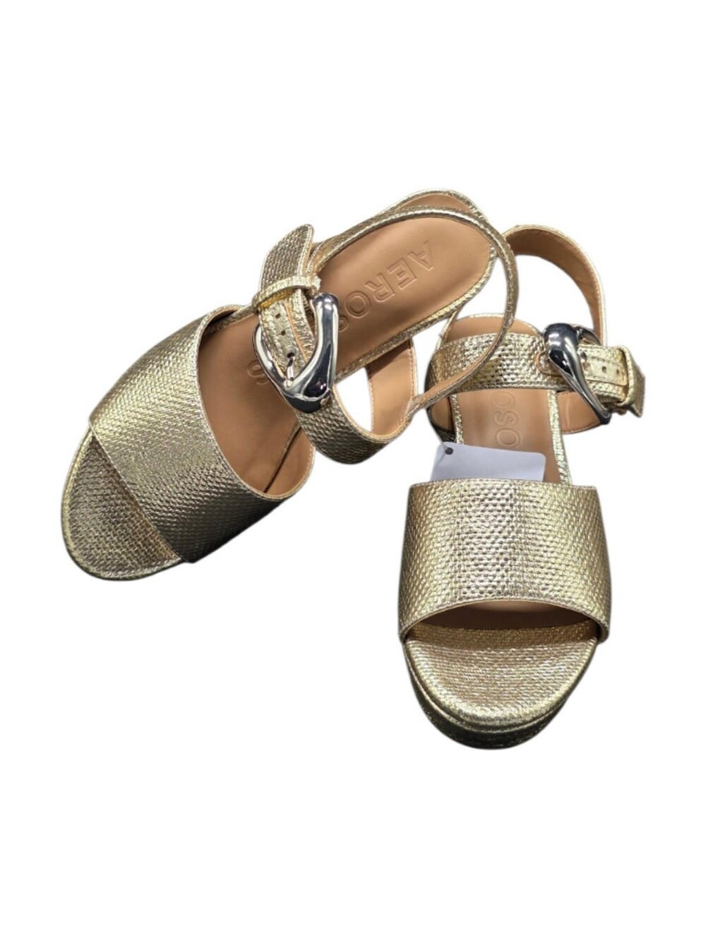 Aerosoles Chamber Gold Metallic Platform Block Heel Sandals NWT Womens 7W